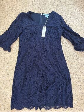 Draper James with tags Bell-Sleeve Lace Dress navy 14